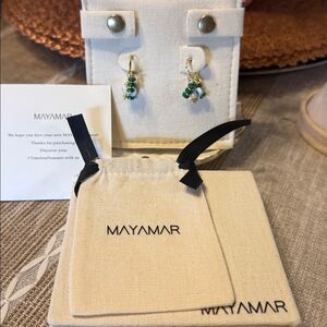 MAYAMAR Gold and Green Beaded Drop Earrings